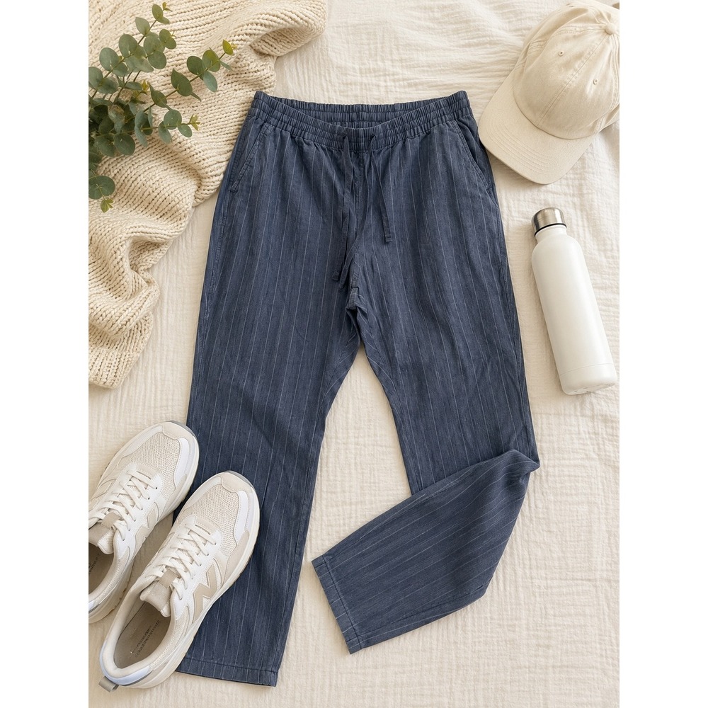 LL Bean Favorite Fit Pinstripe Pull On Pants Blue White 18W Regular 517221